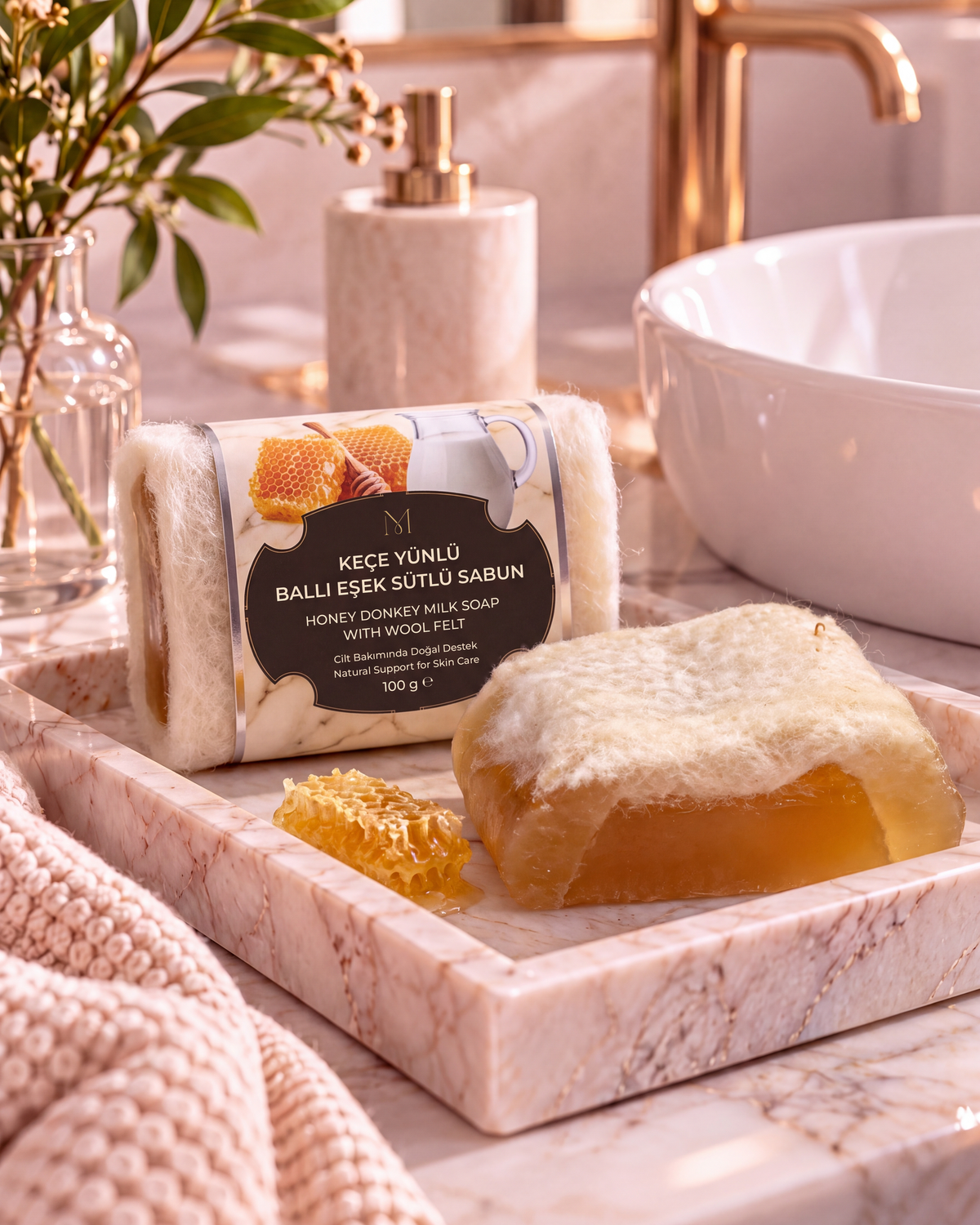 Honey Donkey Milk Soap with Wool Felt — 01