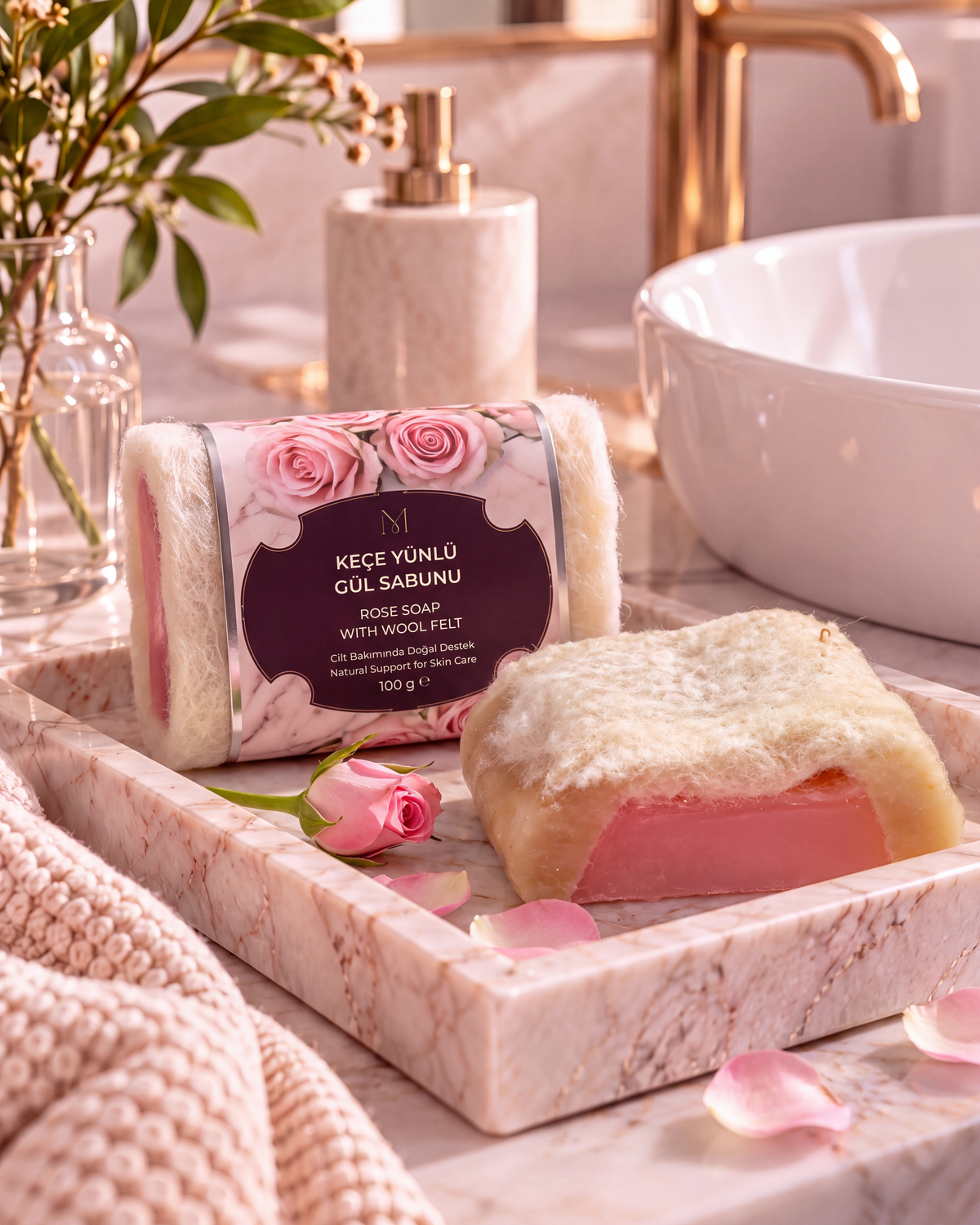 Rose Soap with Wool Felt — 01